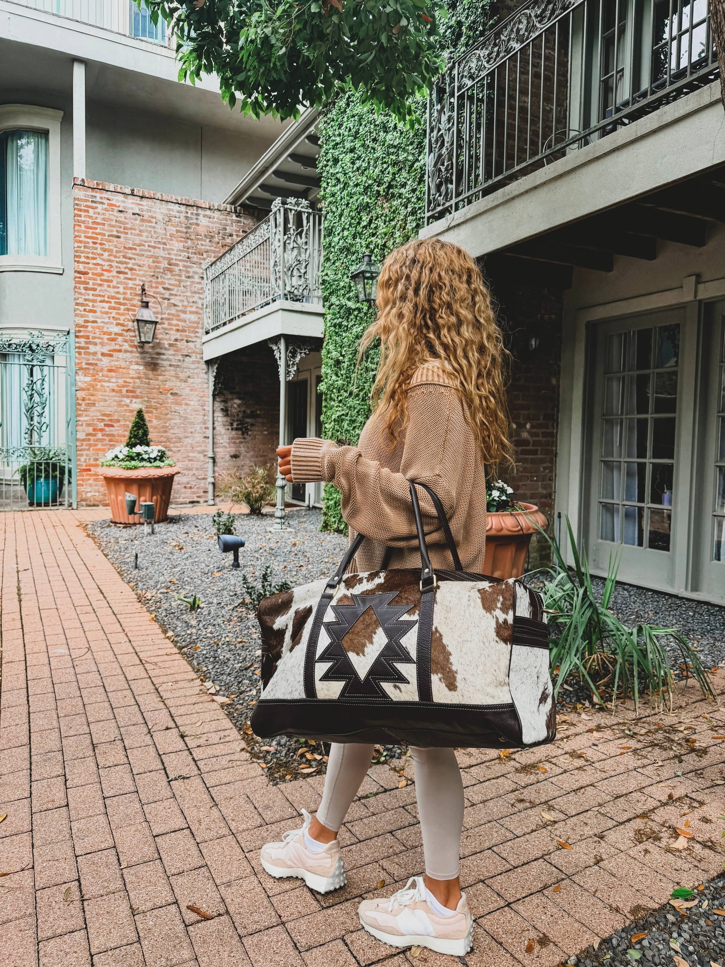 AZTEC TRAVEL DUFFLE leather hair on cowhide travel bag: Black +White Cowhide