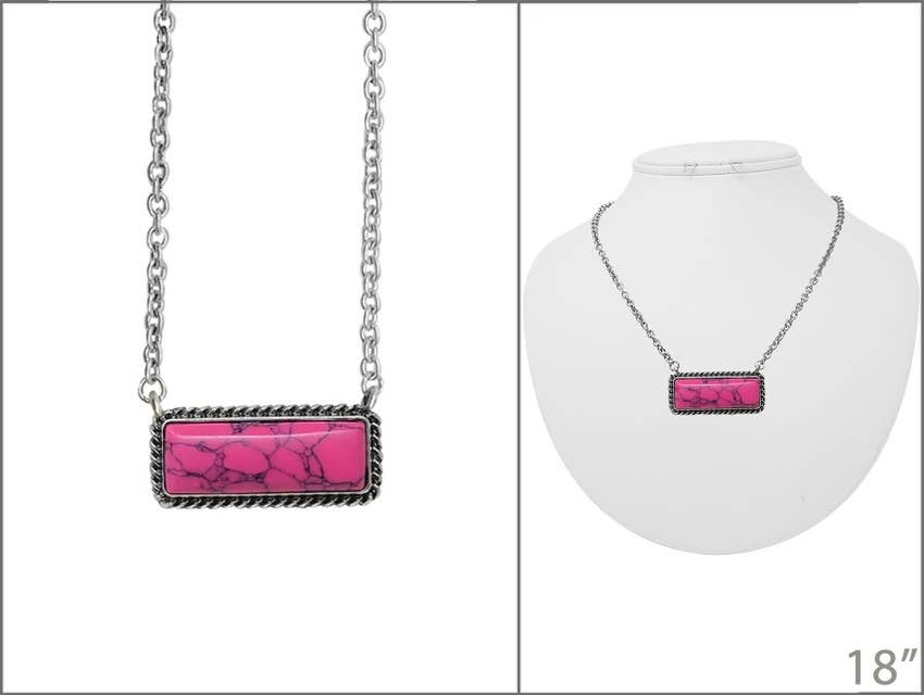 Western Semi Stone Bar Necklace: WHITE