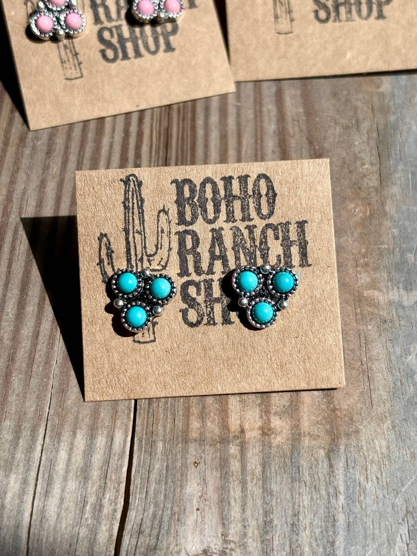 Western Mini Stone Stud Earrings: Light Pink
