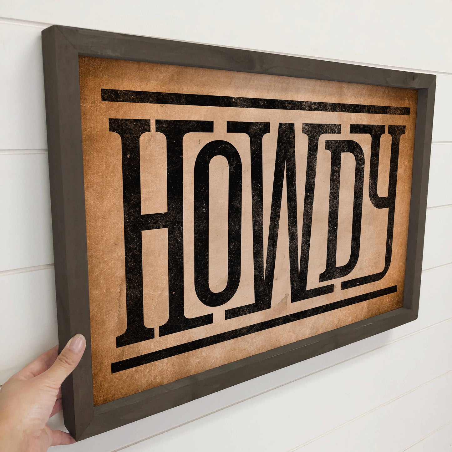 Howdy Western Word Canvas Art - Wood Framed Art: 6x10" Mini Canvas Art with Wood Box Frame