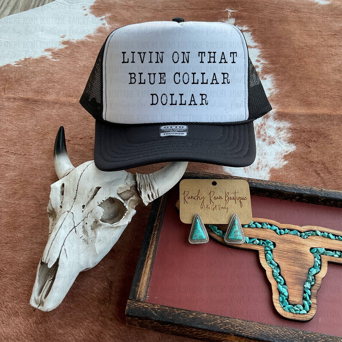 Livin On That Blue Collar Dollar  Western Trucker Hat: Charcoal