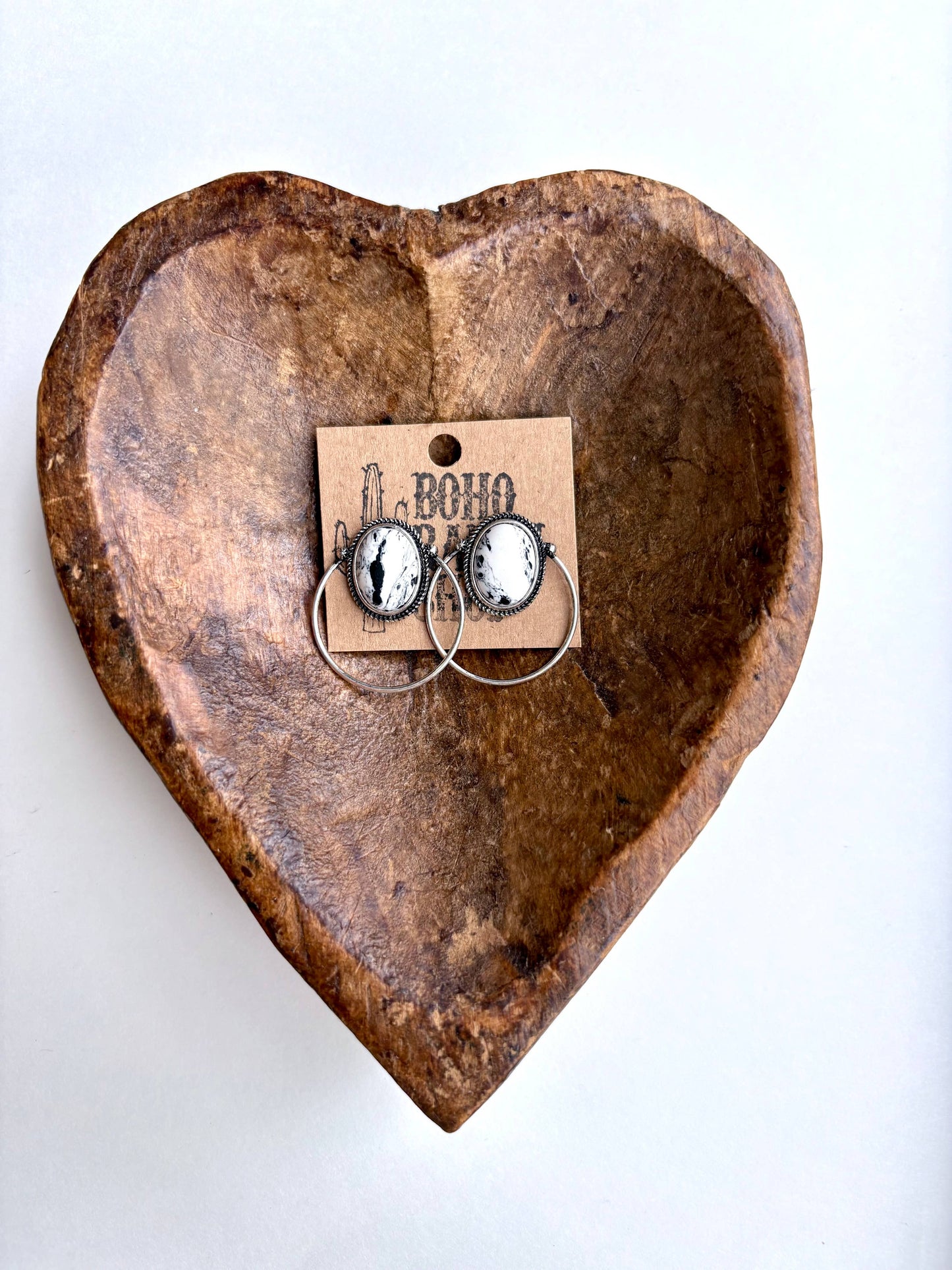 Western Marble Stone Circle Hoop Stud Earrings