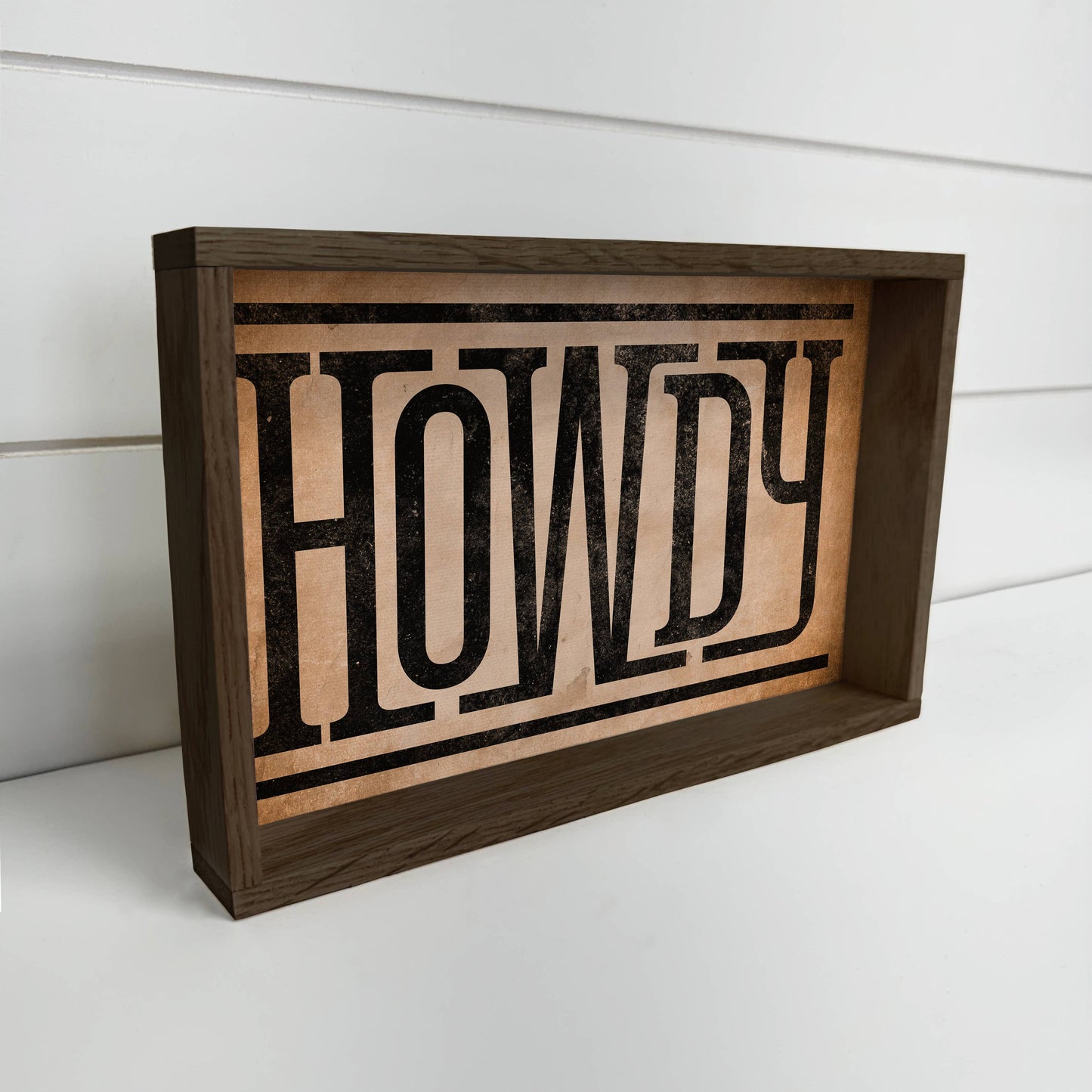 Howdy Western Word Canvas Art - Wood Framed Art: 6x10" Mini Canvas Art with Wood Box Frame