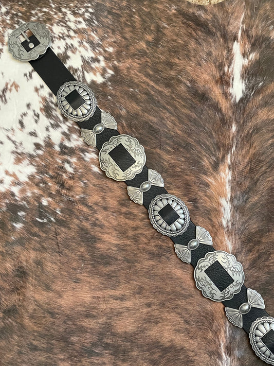 Fully Packed Concho Wide-Width Western Belt: Black / M/L