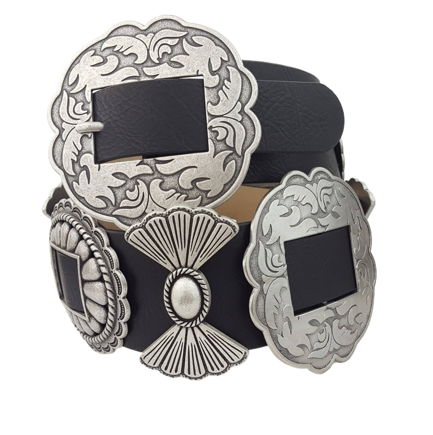 Fully Packed Concho Wide-Width Western Belt: Black / M/L