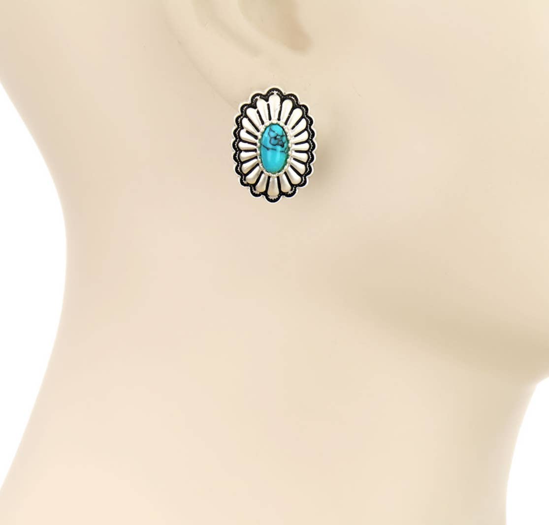 Western Concho Stud Earrings: WHITE