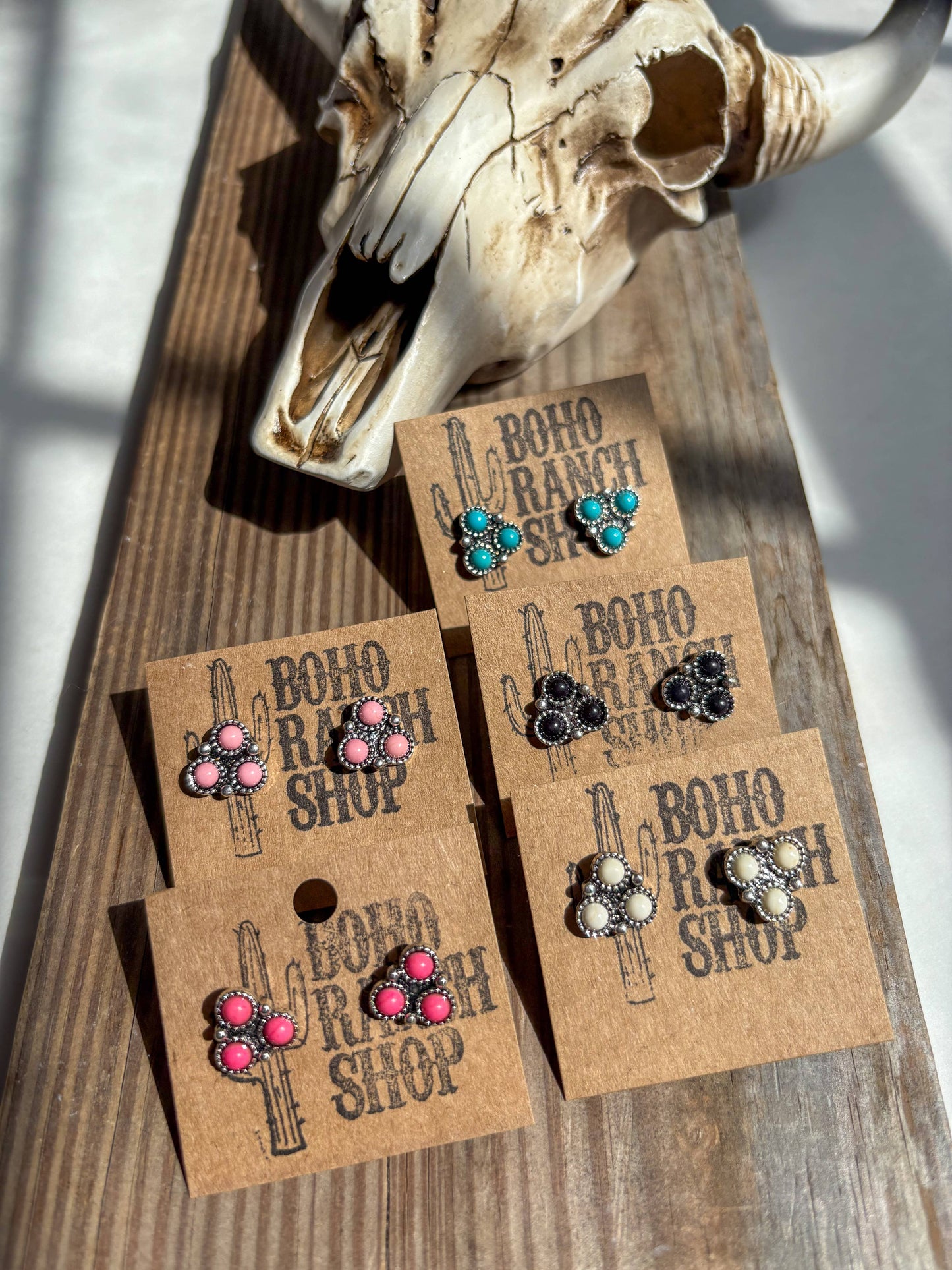 Western Mini Stone Stud Earrings: Pink
