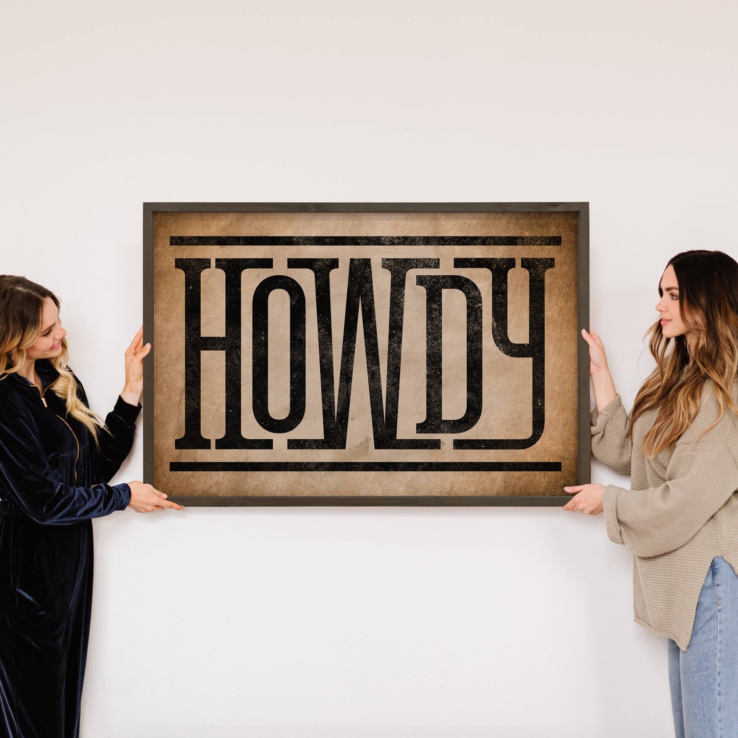 Howdy Western Word Canvas Art - Wood Framed Art: 6x10" Mini Canvas Art with Wood Box Frame