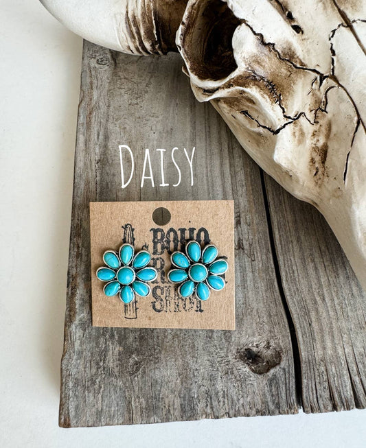 Western Turquoise Stud Earrings: Daisy