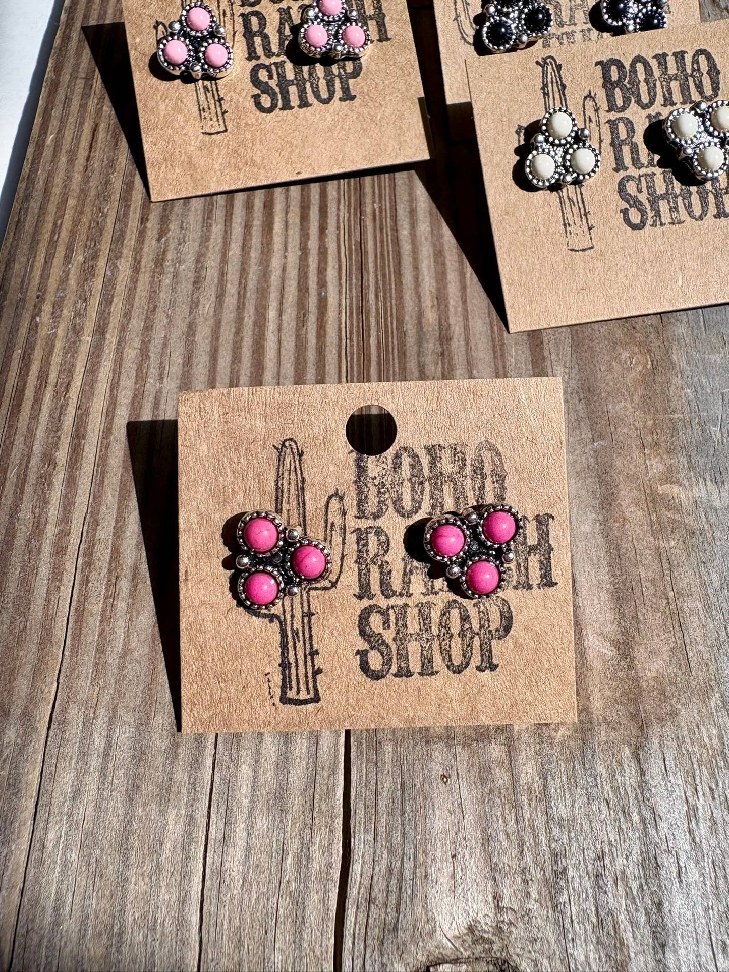 Western Mini Stone Stud Earrings: Light Pink