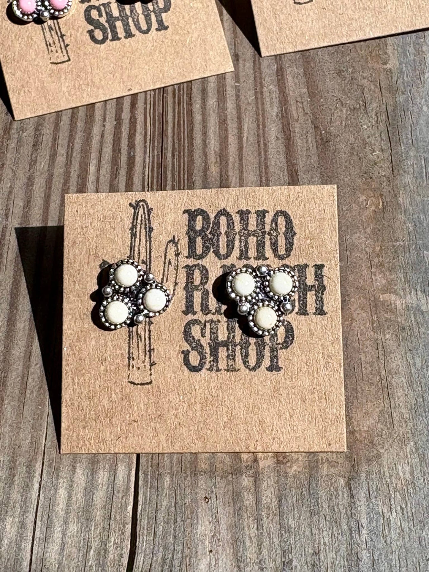 Western Mini Stone Stud Earrings: Pink