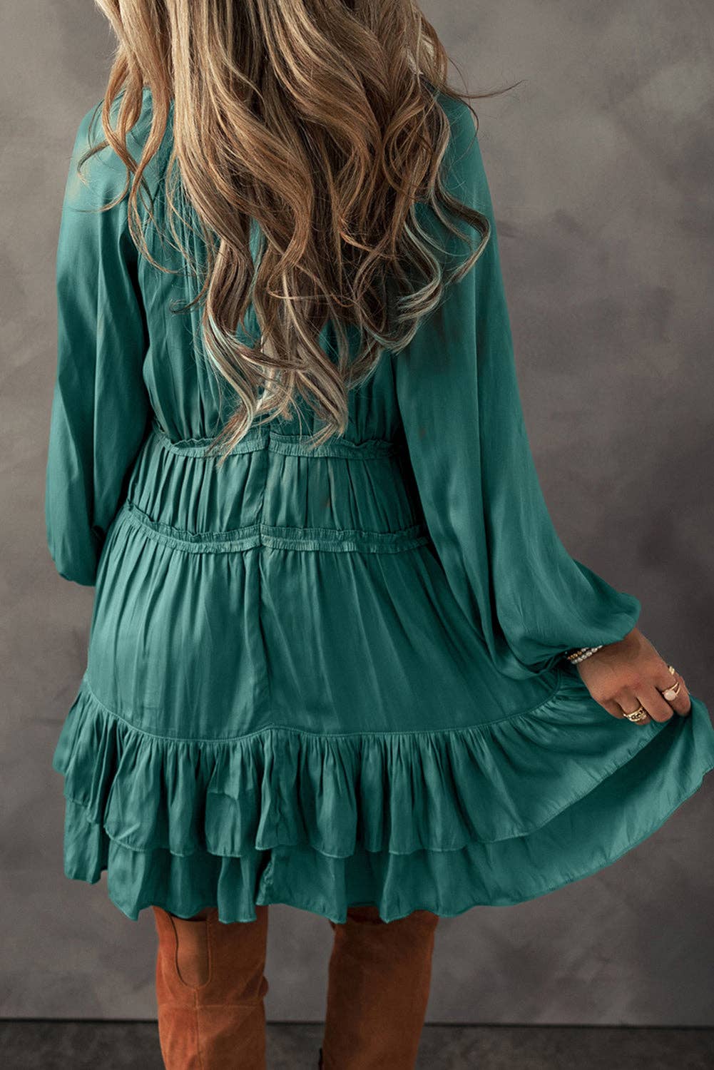 Ruffle Puff Sleeve Mini Dress: Mist Green