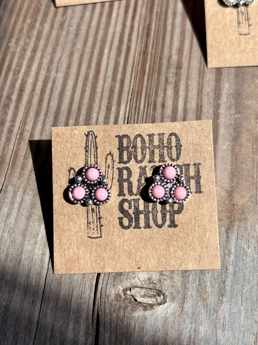 Western Mini Stone Stud Earrings: Light Pink