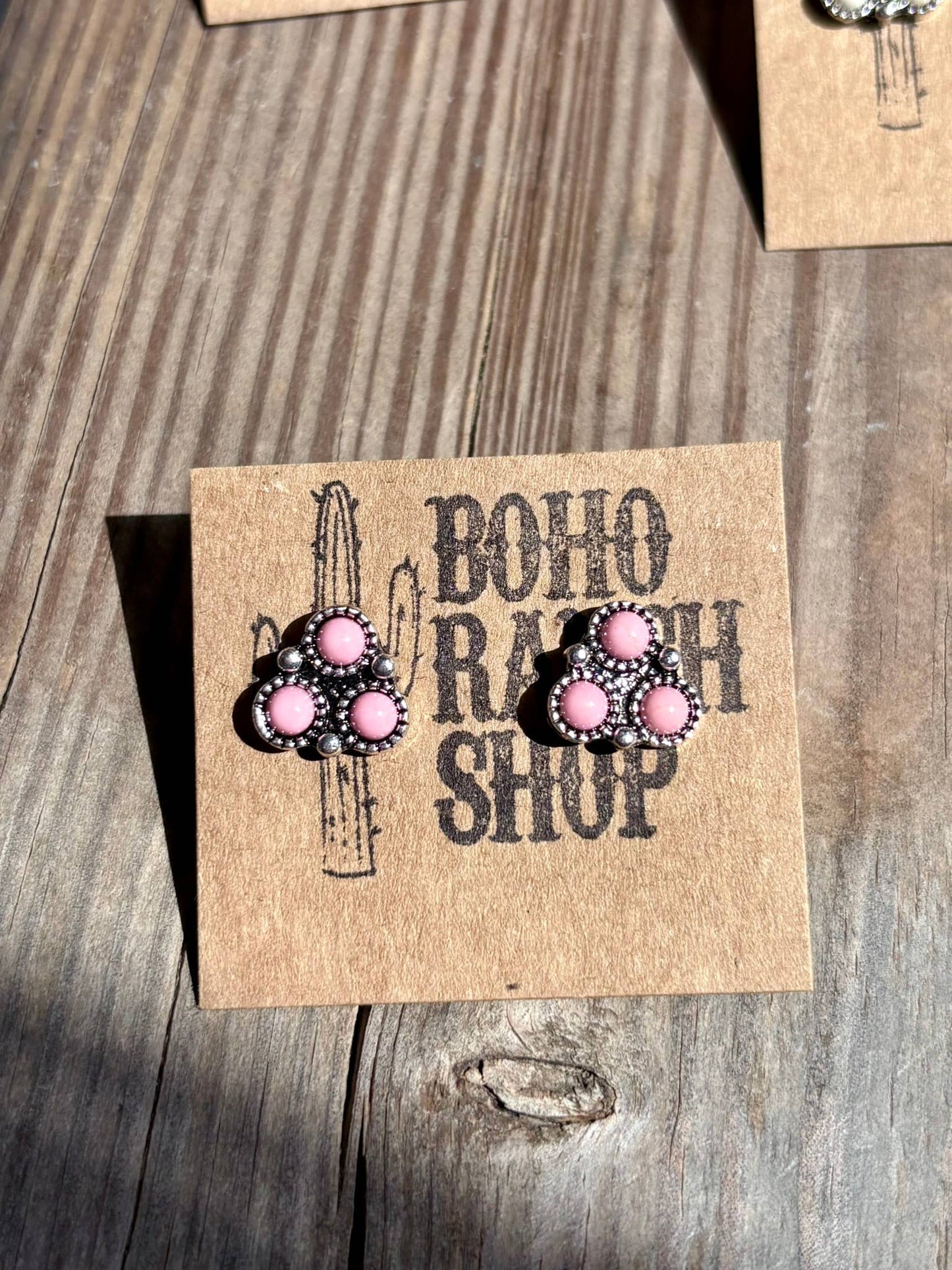 Western Mini Stone Stud Earrings: Pink