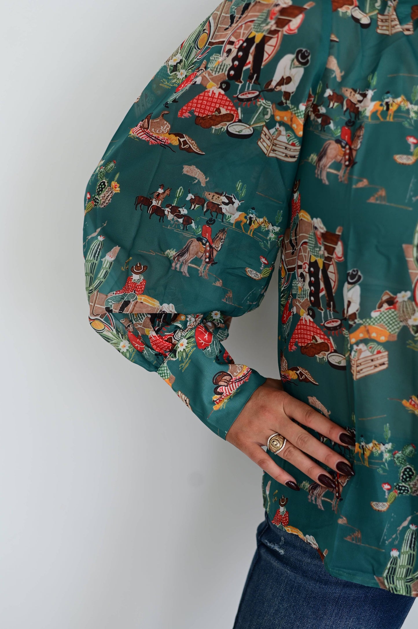 Turquoise Wagon Chiffon Blouse