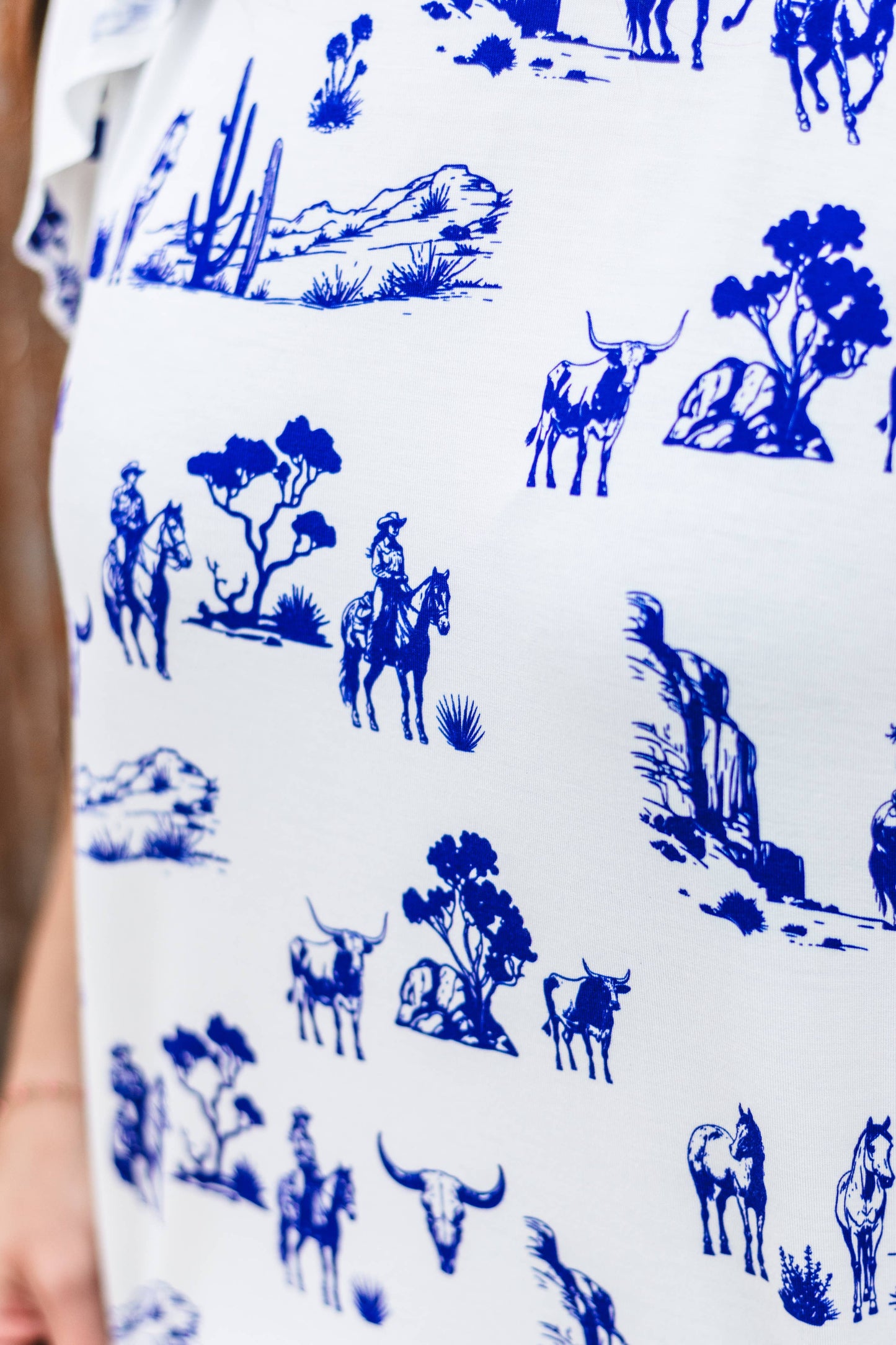 Western Toile Print Flutter Sleeve Top