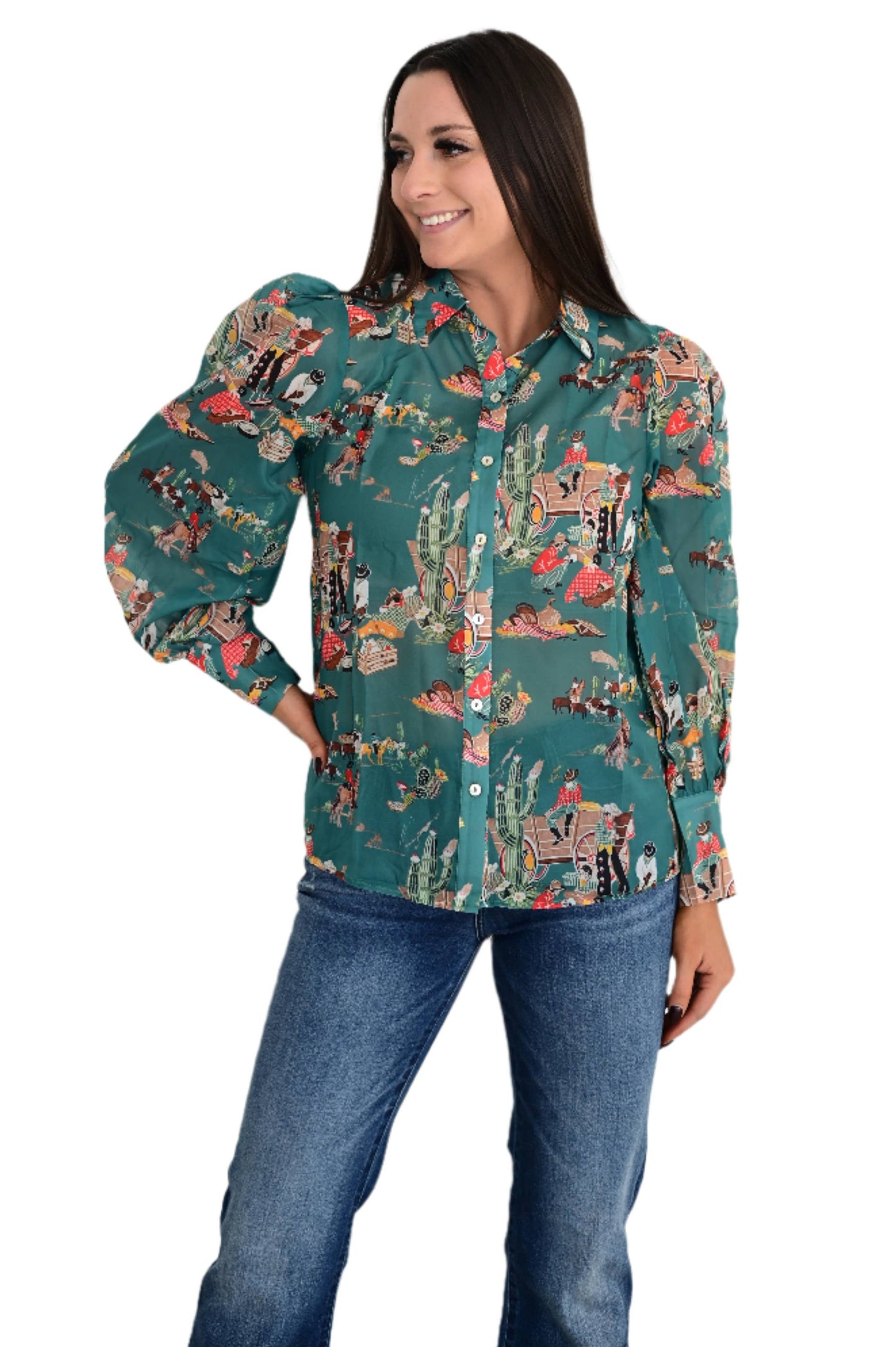 Turquoise Wagon Chiffon Blouse