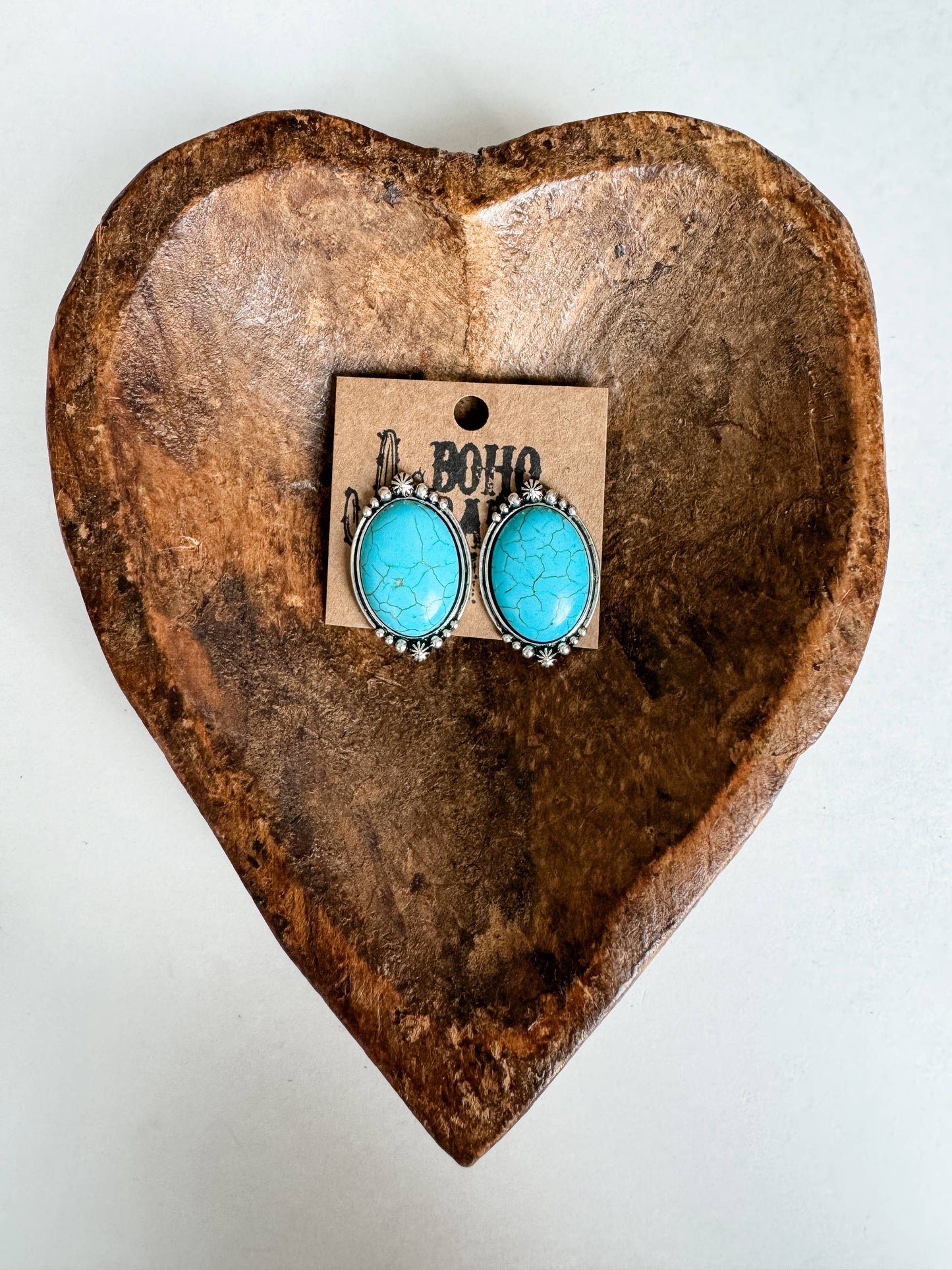 Western Oval Earrings Studs: TURQUOISE