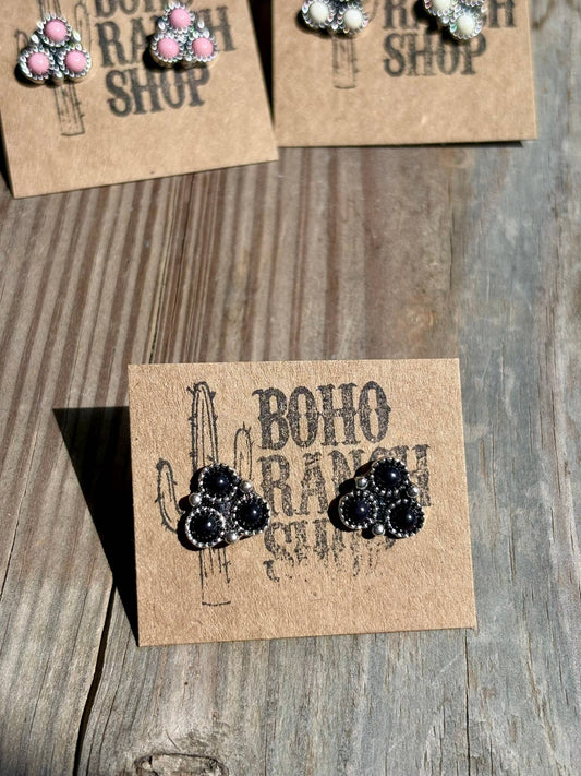 Western Mini Stone Stud Earrings: Black