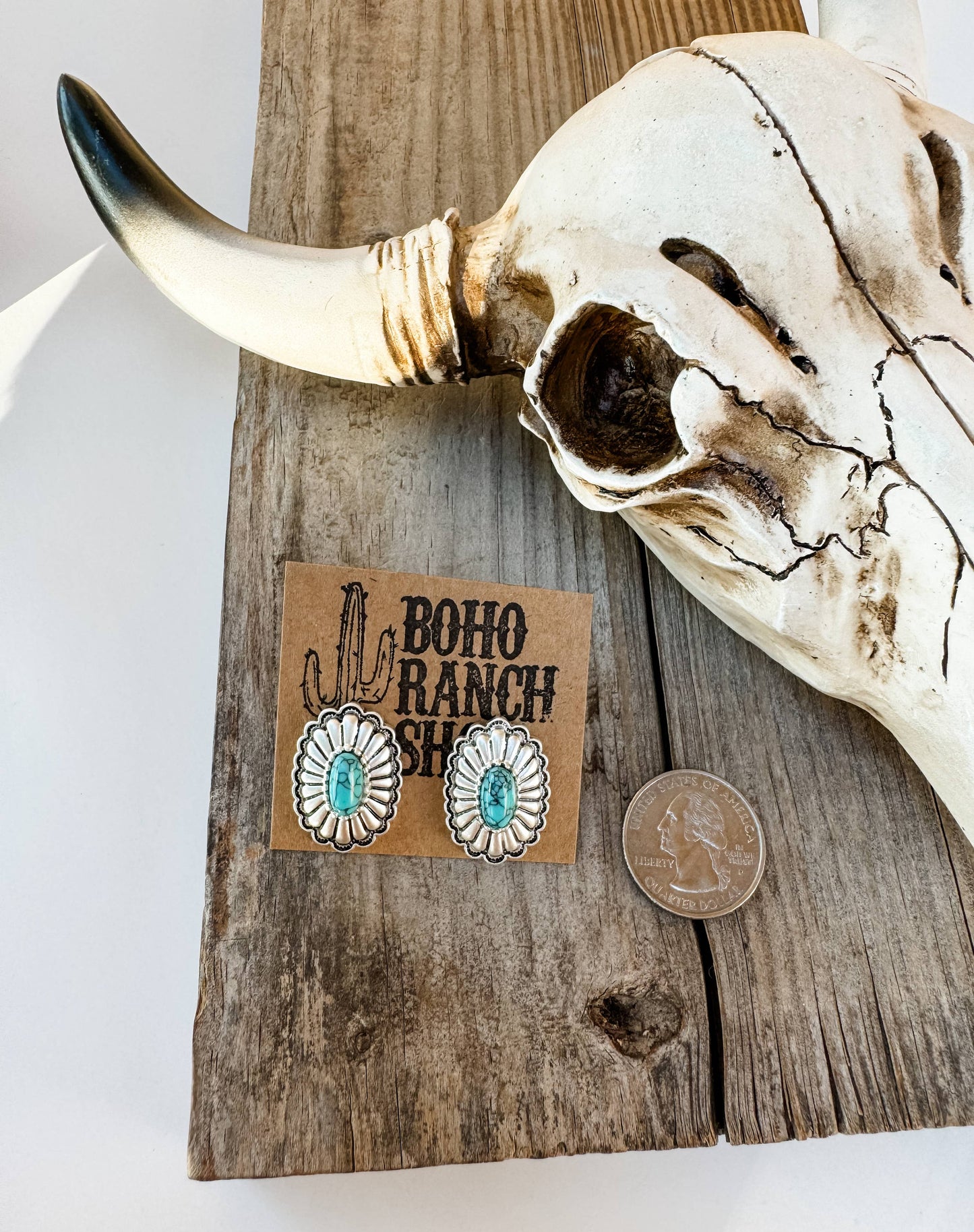 Western Concho Stud Earrings: WHITE